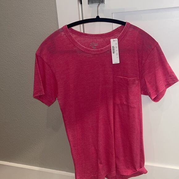 J Crew Made-in-LA burnout pocket T-shirt  Hot Pink XS - Picture 2 of 5